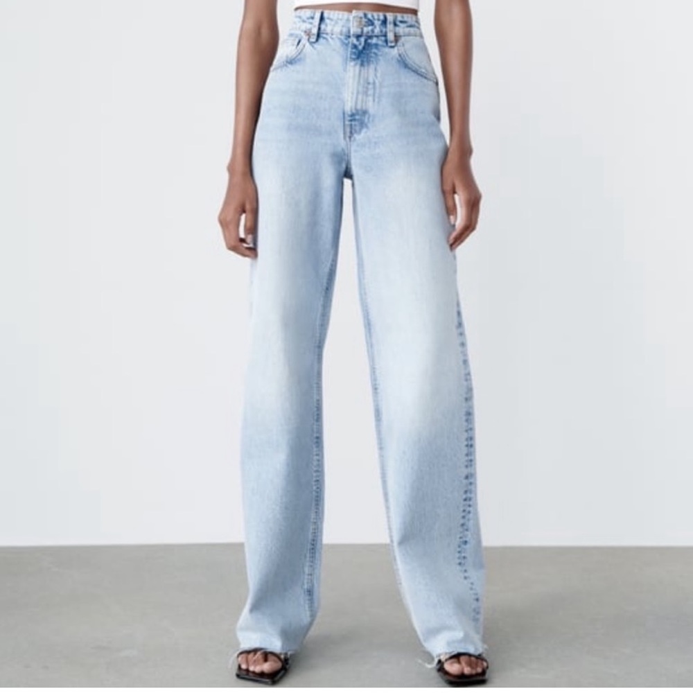 Zara raw hem high rise jean